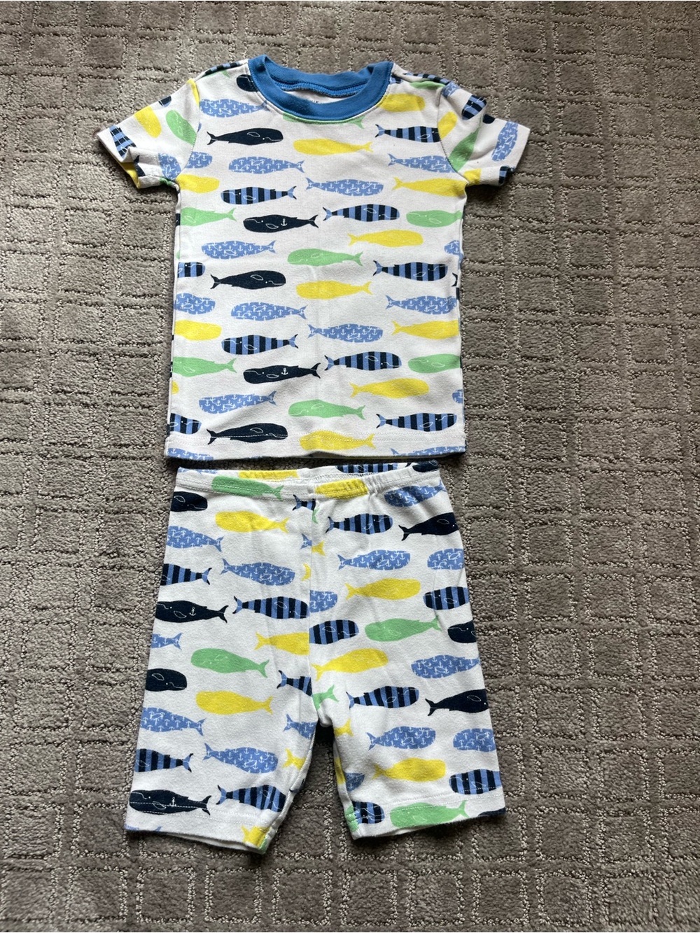 Kids Janie & Jack Short-Sleeve Fish Print Pajama Set - Blue, Yellow & Green